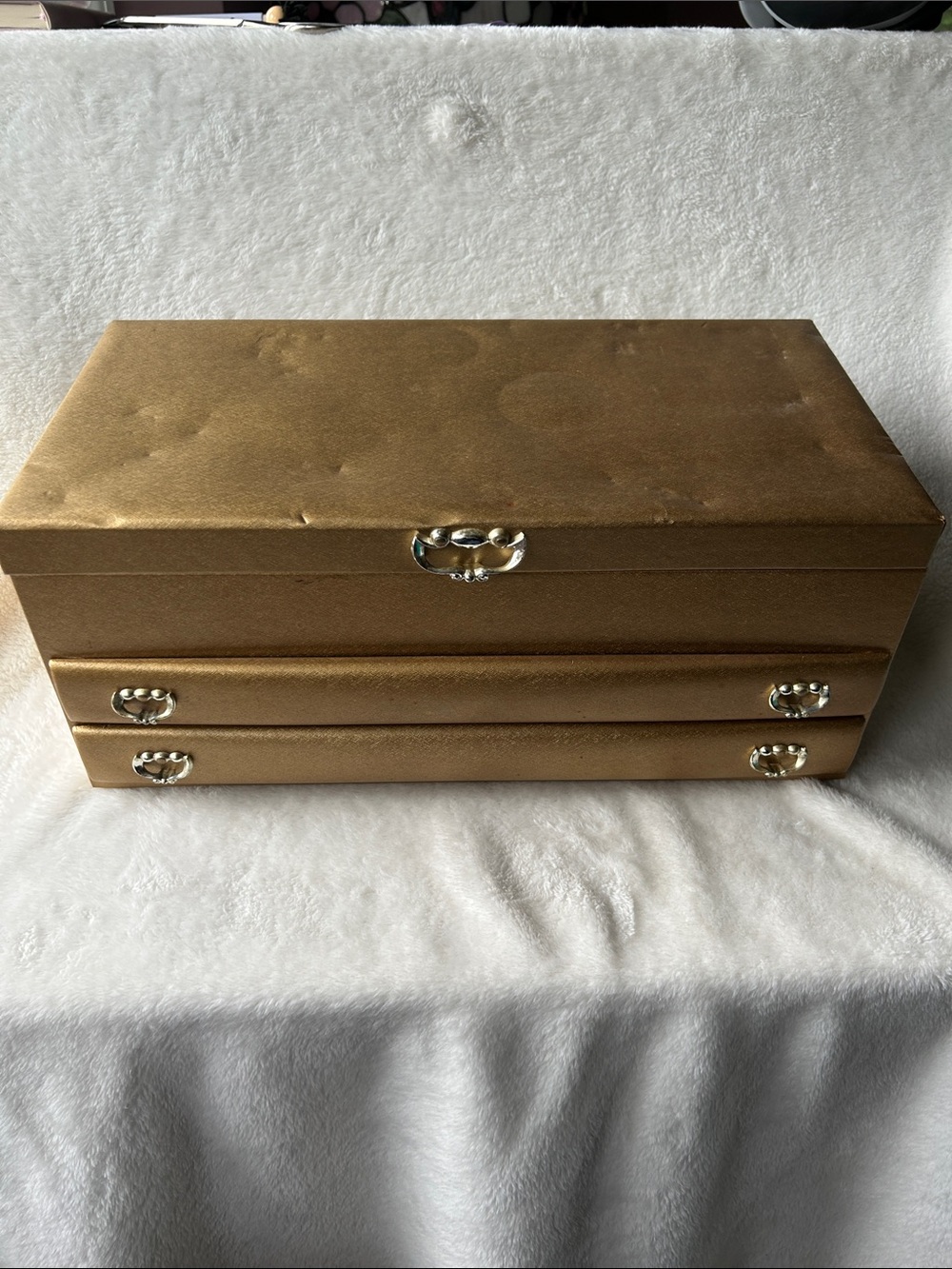 Vintage Lady Buxton Gold Jewelry Box with Pull-Out Drawers